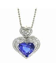 18K White Gold Heart Cut Tanzanite and Diamond Pendant -- LIFETIME WARRANTY