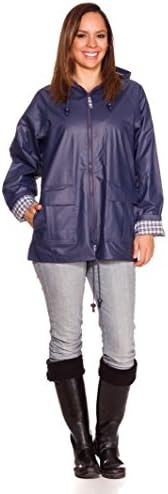 Women's Classic Look Raincoat Hooded Plaid Lined Waterproof Jacket