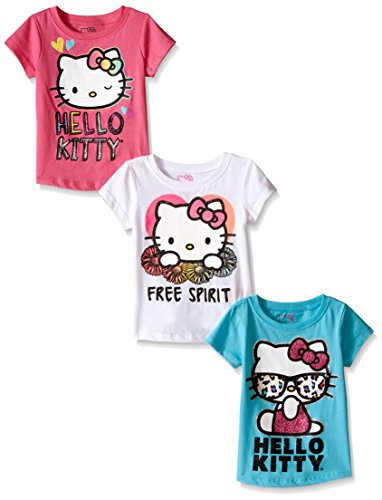 Hello Kitty Toddler Girls' Value Pack T-Shirt Shirts, Pink/White/Teal, 3T