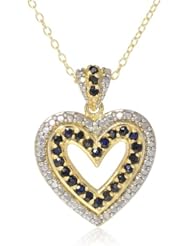 Goldtone Finish Silver Gemstone and Diamond Accent Open Heart Pendant Necklace, 18"