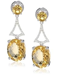 Badgley Mischka Fine Jewelry Cushion Cut White Diamonds Citrine Drop Earrings