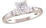 14k White Gold Princess Cut Center with Tapered Baguette Side Stones Ring  (1/2ctw, G,  VS2)