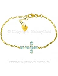 Aquamarine Cross Bracelet in 14k Yellow Gold