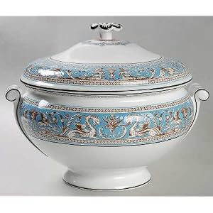 Prestige Florentine-Turquoise White Tureen with Lid by Wedgewood China