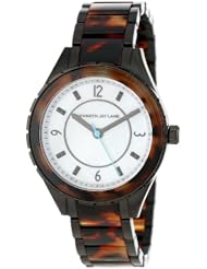 Kenneth Jay Lane Womens KJLANE-2222  Mother-Of-Pearl Dial Black Ion-Plated Stainless Steel and Brown Tortoise Resin Watch