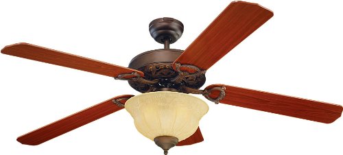 Monte Carlo 5OR52RBD Ornate Elite 52 Inch 5 Blade Ceiling Fan with Light Kit and Teak Blades Roman Bronze