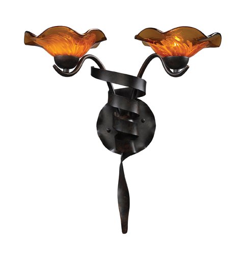 Elk 10180/2AMB Villa 2-Light Sconce Amber Glass In Weathered Rust
