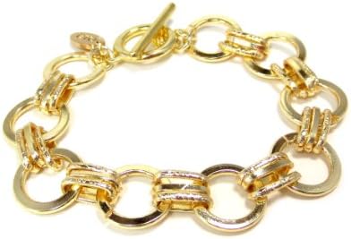 Oia Jules Gold Plated "Vintage" Mixed Textured Link Toggle Bracelet
