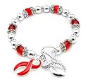 AIDS Awareness Ribbon Red Stretch Heart Toggle Bracelet