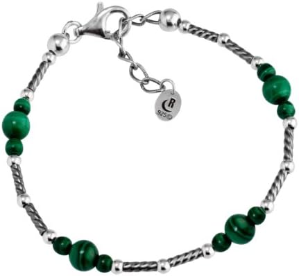 Sterling Silver Malachite Beaded Bracelet