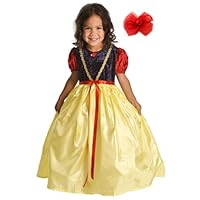 Little Adventures Snow White Princess Dress Up Costume w/ Free Bow - Girls Ages 3-5 - Machine Washable