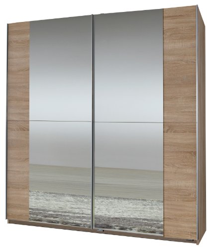 Wimex 006772 Schwebetürenschrank Ritz 198 x 180 x 64 cm, Eiche-sägerau-Nachbildung, 2 Spiegel