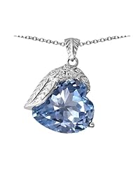 Original Star K (tm) Angel Wing of Love Pendant with Heart Shape Simulated Aquamarine in 925 Sterling Silver