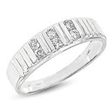 3/8 Carat T.W. Round Cut Diamond Men's Wedding Ring 14K White Gold Wedding Ring - Free Gift Box -