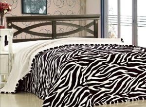 Super Soft Queen Zebra Black &amp; White Animal Print Plush Sherpa Reversible Blanket
