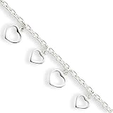 Sterling Silver Polished Heart Anklet Length 9