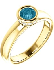 14K Yellow Gold 5.00mm Round Cut London Blue Topaz and Diamond Ring -- LIFETIME WARRANTY