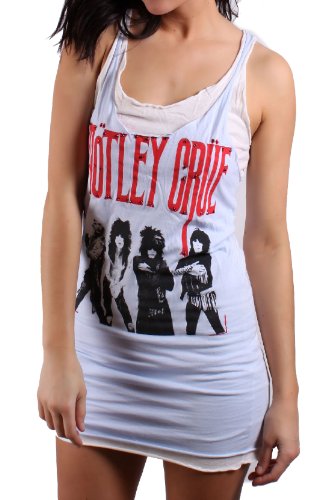 House Of The God Womens Motley Crue Band Dress Small Silver/White