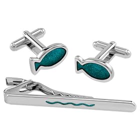 Turquoise Fish and Wave in Tin Box by Necktie Accessories turquoise silver plated clip and...