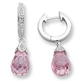 Ladies Diamond and Pink Quartz Drop Earrings