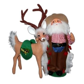 Annalee 9-Inch Cowboy Santa Hugging Reindeer