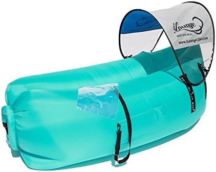Inflatable Outdoor Lounge Chair, Beach Chair - Waterproof, Portable Sleeper Couch with UV Protection Mini Sun Canopy, Waterproof Pouch For iPads &amp; Tablets, Bottle Opener &amp; Mesh Side Bag, By iLounge