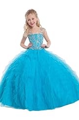 Girls Tulle Jeweled Crystals Crystal Lace Backless   Ball Gown Pageant Dress/Party Dress 