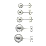 Set of 5 Pairs Sterling Silver Round Ball Stud Earrings