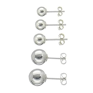 Set of 5 Pairs Sterling Silver Round Ball Stud Earrings (2mm-6mm); Comes With Free Gift Box