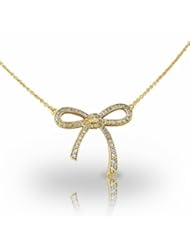 14KT Yellow Gold A Whimsical Ribbon Bow set with Round Brilliant Diamonds. 1/2 CTW