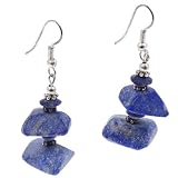 EXP Handmade Lapis Lazuli Dangle Earrings With Antiqued Silver Beads