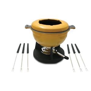 Lucerne 10-Piece Meat Fondue Set, Yellow Enameled Pot by Swissmar