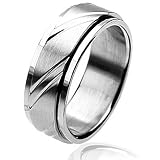 Polish Stainless Steel Spinner Ring With Laser Notched Design (Sizes 9 - 13)
