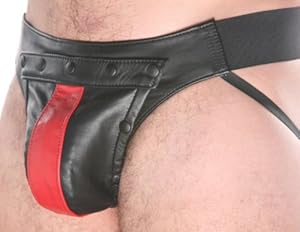 Mr-S-Leather Leather Codpiece Jock Strap - Red Stripe - Large - 35-36