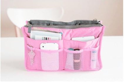 Women Lady Handbag Purse Organizer Insert Multi-function Cosmetic Storage Mp3 Ipad Mini3 Bag in Bag 10 Color (Pink)