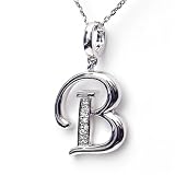 Silver Diamond Initial Pendant B with Silver Chain