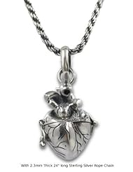 Solid Sterling Silver Anatomical 3d Human Heart Antique Silver Pill Box Pendant Locket Necklace "Opens"
