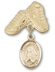 14K Gold Baby Badge with St. Madeline Sophie Barat Charm and Baby Boots Pin