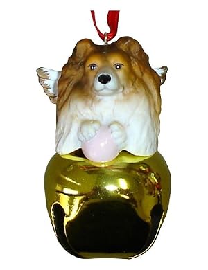 Cute Christmas Holiday Sheltie Dog Gold Ornament 