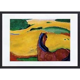 Franz Marc Poster Reproduction et Cadre (Bois) - Cheval Dnas Le Paysage (70 x 50cm)