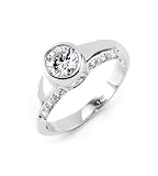 Round Bezel Set Solitaire CZ 14k Solid White Gold Ring