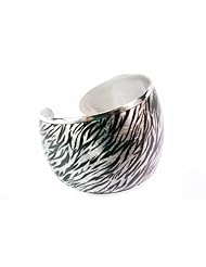 Black & Silver Enameled Italian Sterling Silver Cuff Bracelet; Animal Print