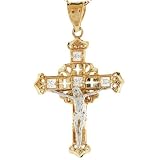 14k 2 Tone Gold Crucifix Jesus Filigree Celtic Cross CZ Charm Pendant
