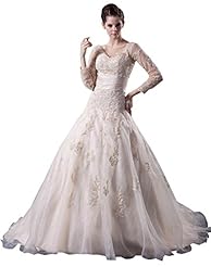 Sexy A-line V-neck Organza/Satin Applique Crystal Beaded Wedding Dress  With a Sash 