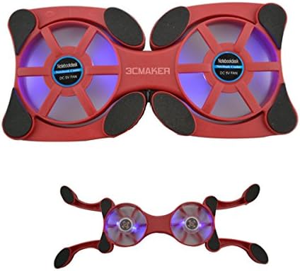 (3CMaker)Portable Fold Laptop Cooling Pad With Dual High-power Turbo Fans For 14 Inch Laptop(Red)