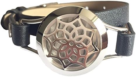Denee Aromatherapy Essential Oil Diffuser Bracelet Leather Band, Hypo-Allergenic 316L Surgical Grade Stainless Steel Locket + 6 Felt Pads (Black)