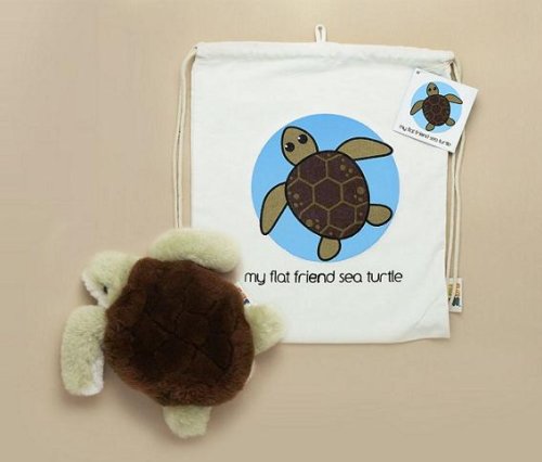 <br />Flat Friends Sea Turtle with Cotton Drawstring Bag