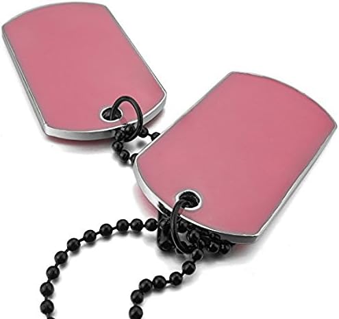 Men's 2 PCS Alloy Enamel Pendant Necklace Pink Army Name Double Dog Tag Biker 27 Inch Chain