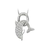 14K White Gold 0.12 ct. Diamond Dolphin Necklace -16''