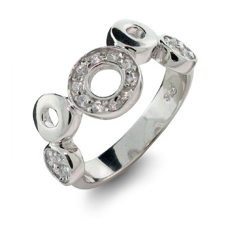 Eve's Addiction Sterling Silver Pave Cubic Zirconia O Circles Ring